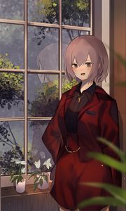 Preview wallpaper girl, costume, window, reflection, anime