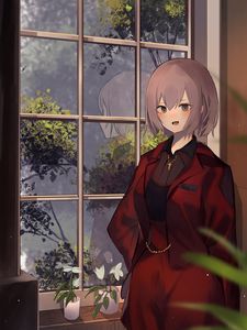 Preview wallpaper girl, costume, window, reflection, anime