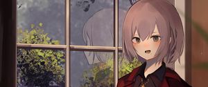 Preview wallpaper girl, costume, window, reflection, anime