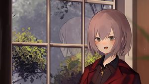 Preview wallpaper girl, costume, window, reflection, anime