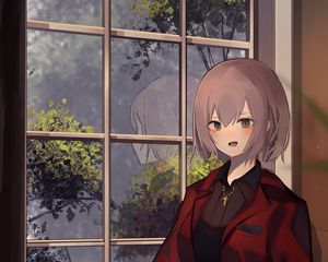Preview wallpaper girl, costume, window, reflection, anime