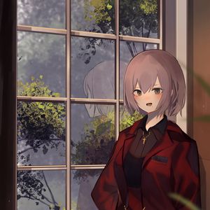 Preview wallpaper girl, costume, window, reflection, anime