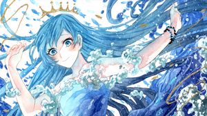 Preview wallpaper girl, crown, princess, watercolor, waves, anime