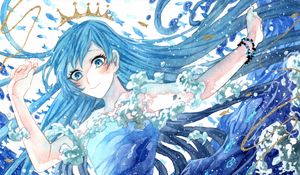 Preview wallpaper girl, crown, princess, watercolor, waves, anime