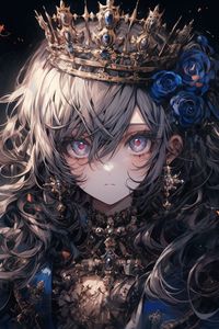 Preview wallpaper girl, crown, queen, jewelry, anime
