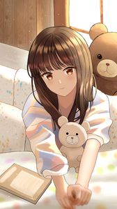 Preview wallpaper girl, cubs, toys, anime