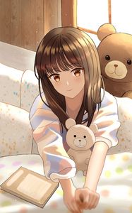 Preview wallpaper girl, cubs, toys, anime