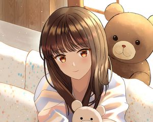 Preview wallpaper girl, cubs, toys, anime