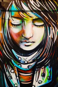 Preview wallpaper girl, cup, graffiti, art, mural