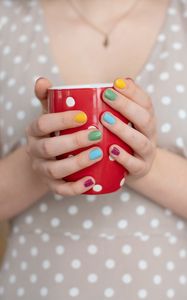 Preview wallpaper girl, cup, hands, dot