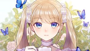 Preview wallpaper girl, cup, tea, anime, art, cartoon