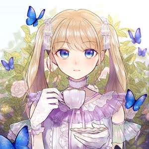 Preview wallpaper girl, cup, tea, anime, art, cartoon
