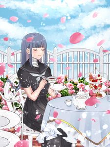 Preview wallpaper girl, cup, tea party, anime, art