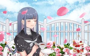 Preview wallpaper girl, cup, tea party, anime, art