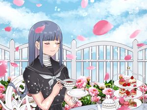 Preview wallpaper girl, cup, tea party, anime, art