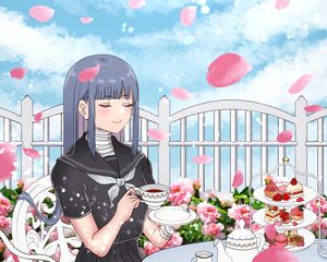 Preview wallpaper girl, cup, tea party, anime, art