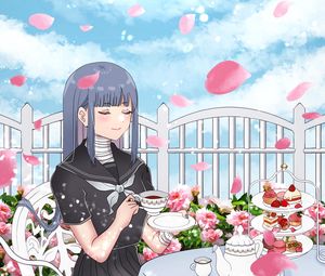 Preview wallpaper girl, cup, tea party, anime, art