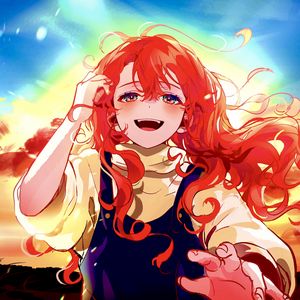 Preview wallpaper girl, curls, smile, sunset, anime, art, bright