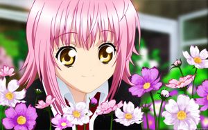 Preview wallpaper girl, cute, flowers, smiling, pink