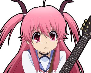 Preview wallpaper girl, cute, indignation, guitar, background