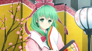 Preview wallpaper girl, cute, smile, kimono, fan, sakura