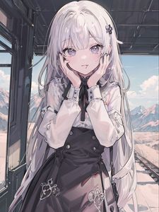 Preview wallpaper girl, cute, train, anime, art