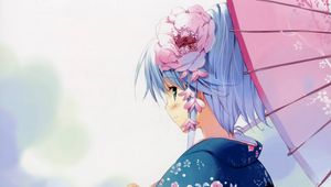 Preview wallpaper girl, decoration, flower, umbrella, kimono