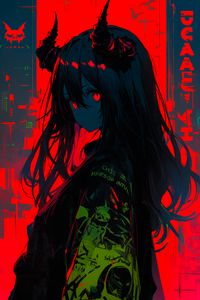 Preview wallpaper girl, demon, anime, red, dark