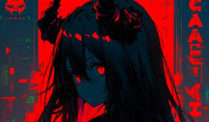 Preview wallpaper girl, demon, anime, red, dark