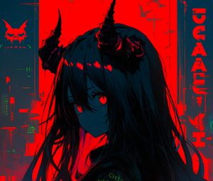 Preview wallpaper girl, demon, anime, red, dark