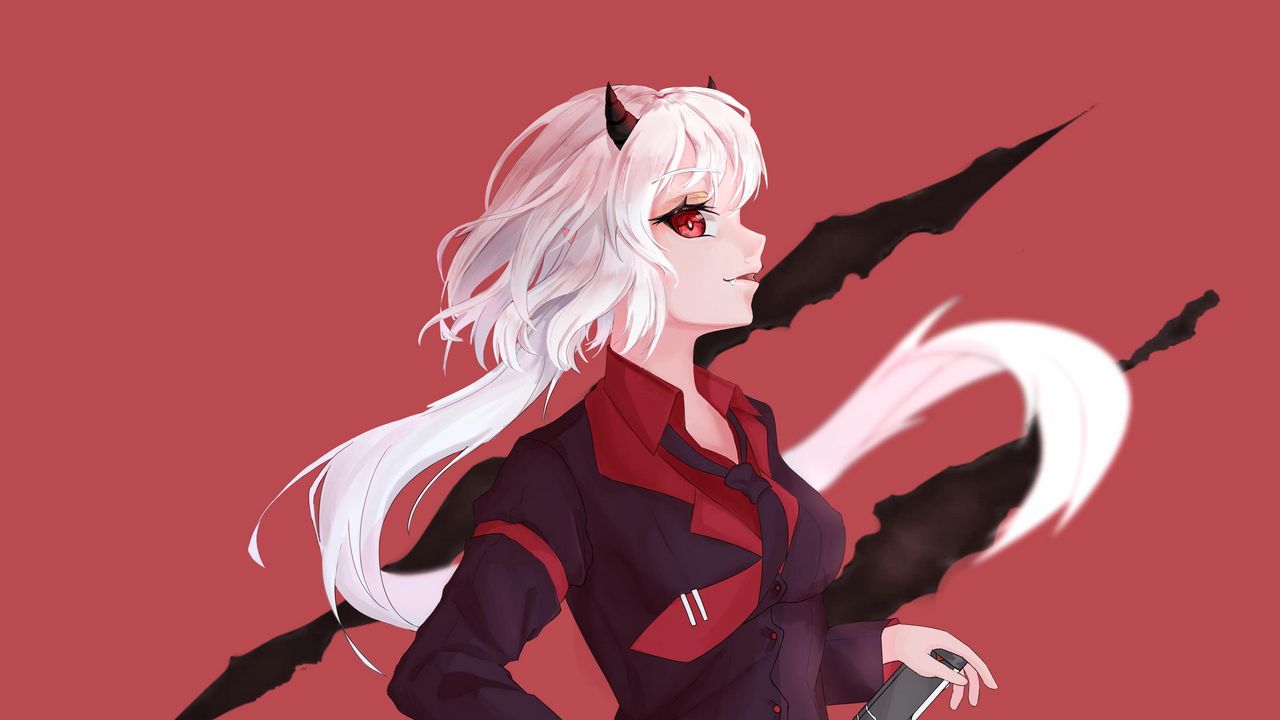 Wallpaper girl, demon, costume, anime, art, red