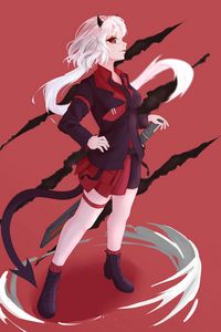 Preview wallpaper girl, demon, costume, anime, art, red