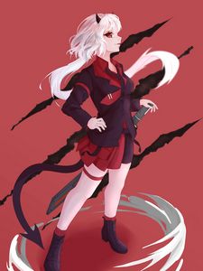 Preview wallpaper girl, demon, costume, anime, art, red