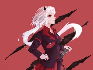 Preview wallpaper girl, demon, costume, anime, art, red