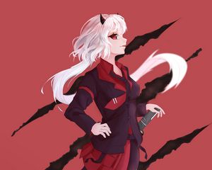 Preview wallpaper girl, demon, costume, anime, art, red