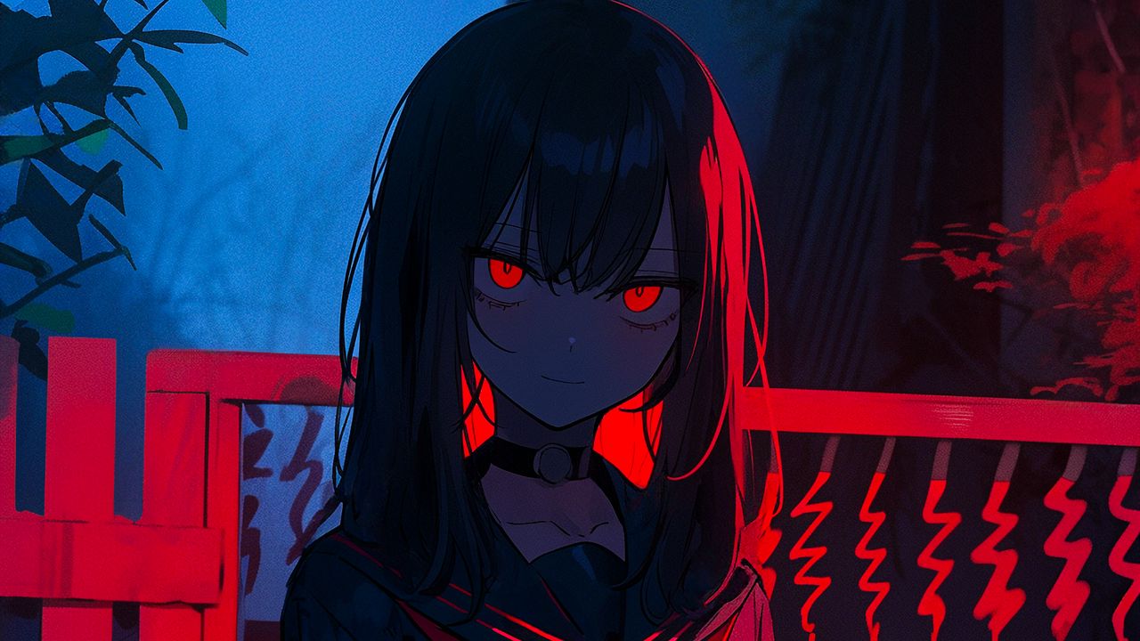 Wallpaper girl, demon, dark, art, anime