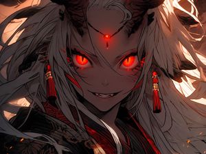 Preview wallpaper girl, demon, devil, horns, red, anime