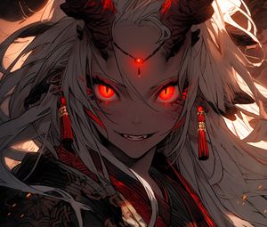 Preview wallpaper girl, demon, devil, horns, red, anime