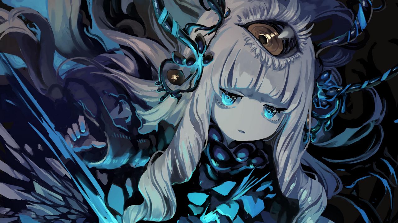 Wallpaper girl, demon, eye, anime, art, blue