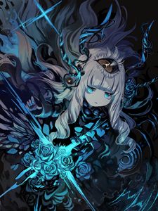 Preview wallpaper girl, demon, eye, anime, art, blue