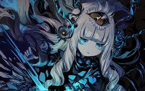 Preview wallpaper girl, demon, eye, anime, art, blue