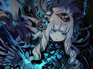 Preview wallpaper girl, demon, eye, anime, art, blue