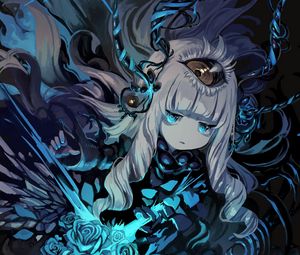 Preview wallpaper girl, demon, eye, anime, art, blue