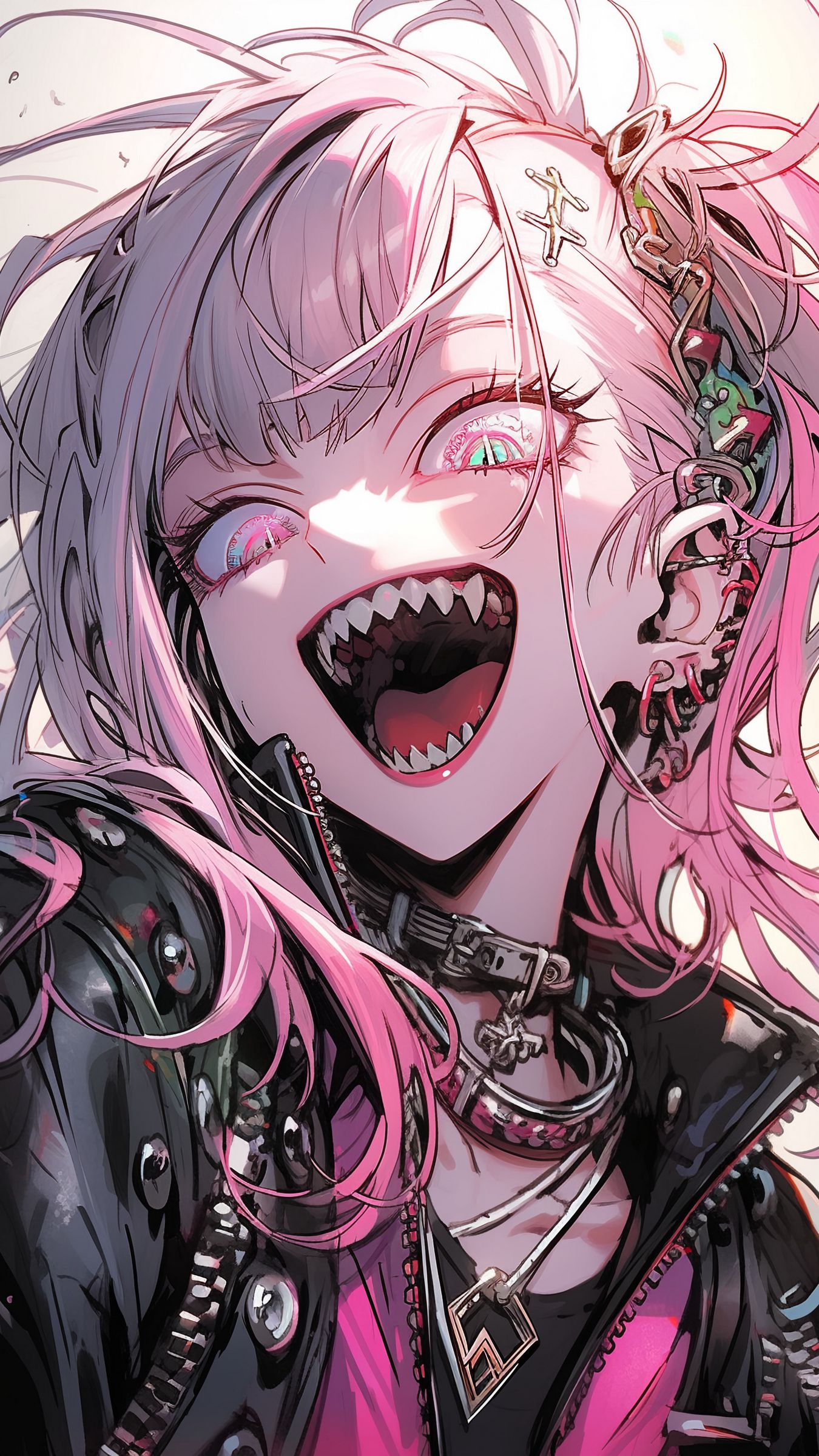 Download wallpaper 1350x2400 girl, demon, fangs, choker, anime, art ...