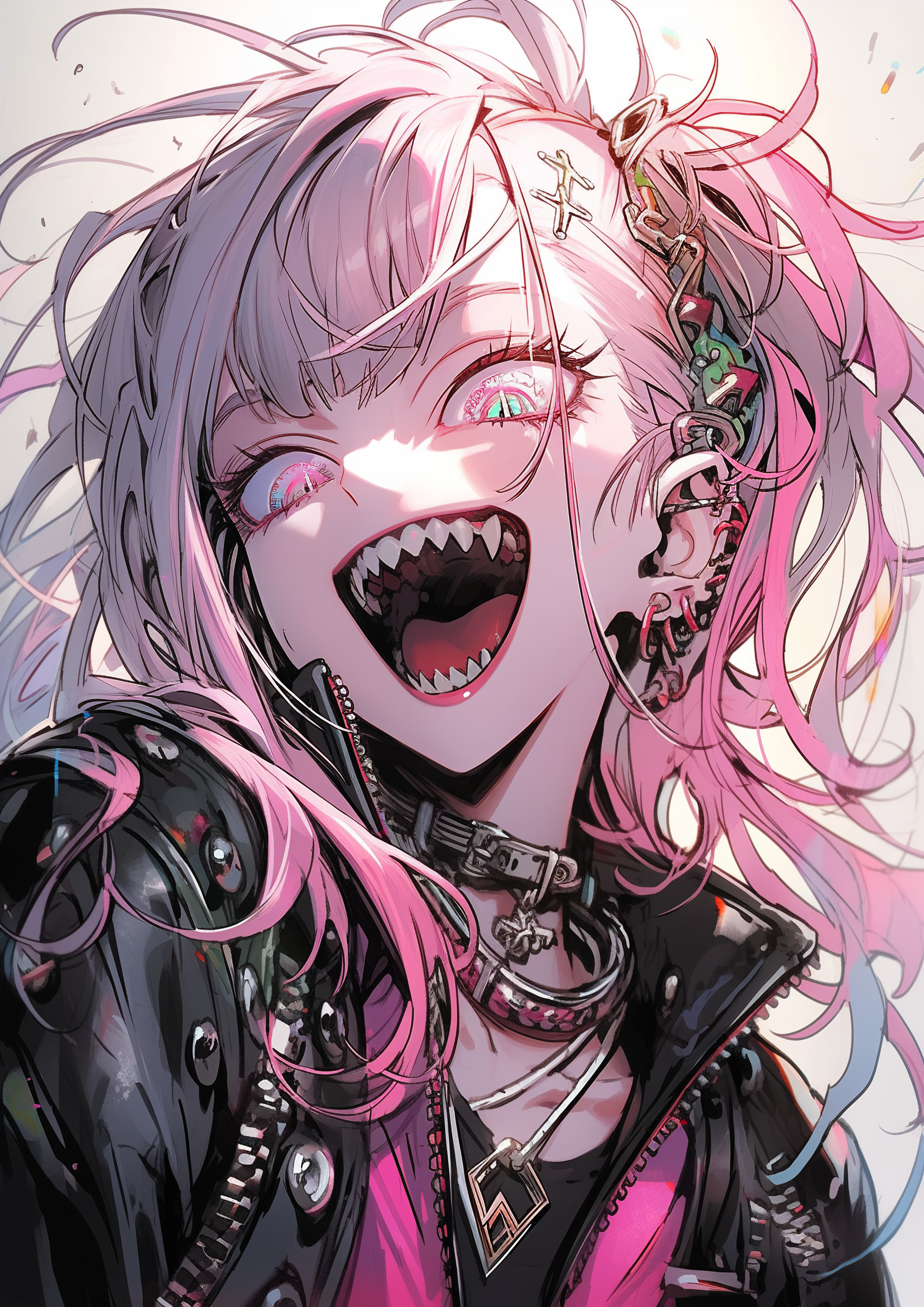 Download wallpaper 1856x2624 girl, demon, fangs, choker, anime, art hd ...