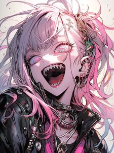 Preview wallpaper girl, demon, fangs, choker, anime, art