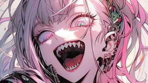 Preview wallpaper girl, demon, fangs, choker, anime, art