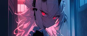 Preview wallpaper girl, demon, horns, maid, anime, dark