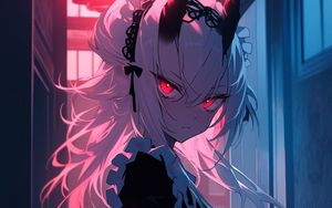 Preview wallpaper girl, demon, horns, maid, anime, dark