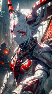 Preview wallpaper girl, demon, horns, armor, warrior, anime
